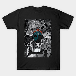 MaleMask NFT with SteampunkEye Color and DarkSkin Color - Mystery Night Background T-Shirt